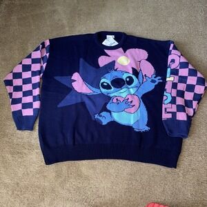 Disney Stitch Sweater Womens Extra Large Blue Pink Skinnydip Cute Knit Pullover